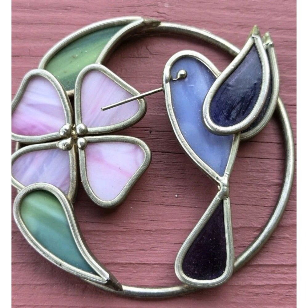 Small Stained Glass Tinket/ Wall Hanger Bird Wirh Flower